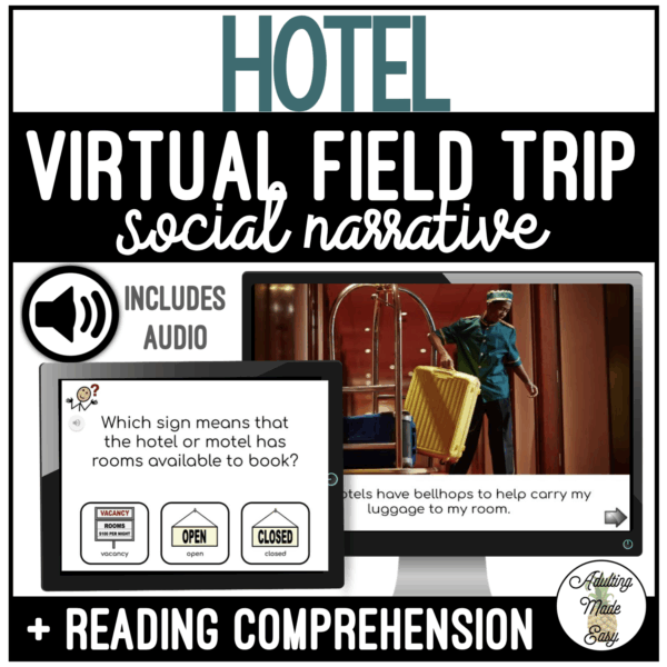 Hotel Virtual Field Trip Social Narrative & Comprehension Google Slides SS