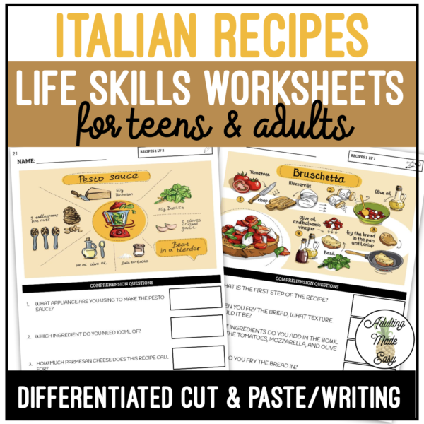 Reading Italian Recipes Worksheets