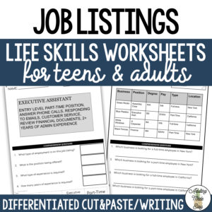 Reading Job Listings Worksheets