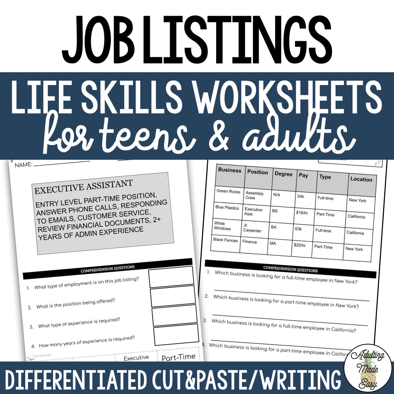Reading Job Listings Worksheets