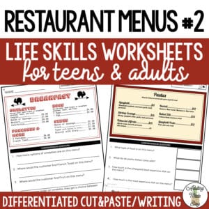 Reading Restaurant Menus #2 Worksheets