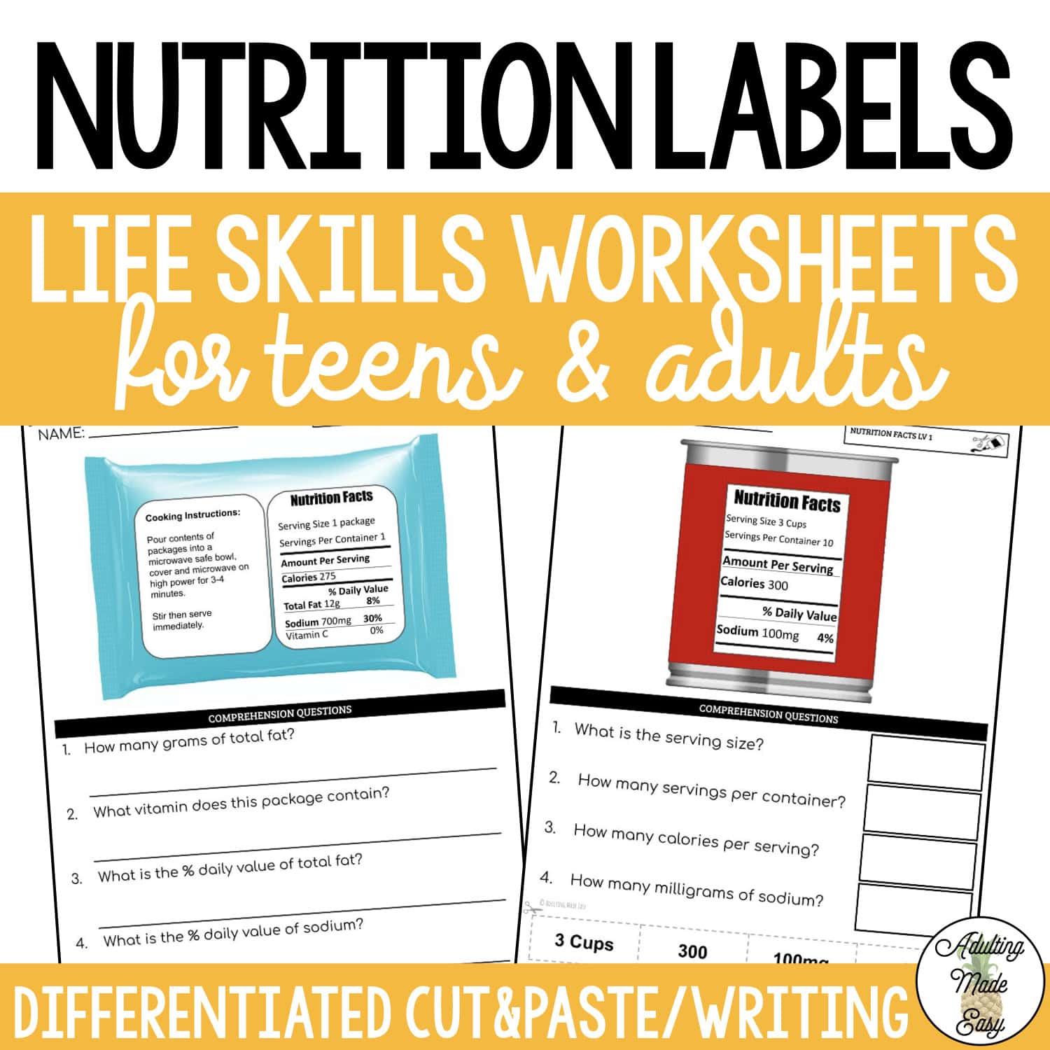 Reading Nutrition Labels Worksheets