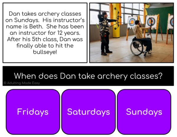 Rec & Leisure Simplified Reading Comprehension Digital Task Cards - Image 2