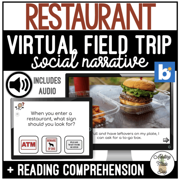 Restaurant Virtual Field Trip Social Narrative & Comprehension Boom Cards SS