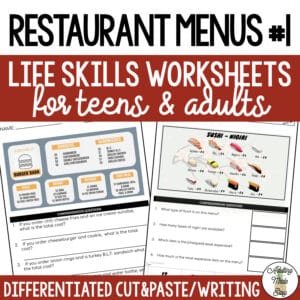 Reading Restaurant Menus #1 Worksheets