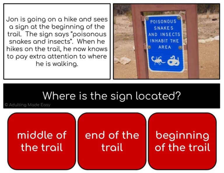 Safety Simplified Reading Comprehension Activity