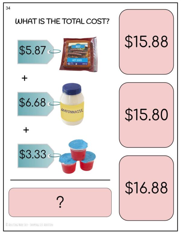 Shopping List Addition (3 numbers) Digital Task Cards - Image 3