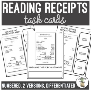 Reading Restaurant Receipts Task Cards