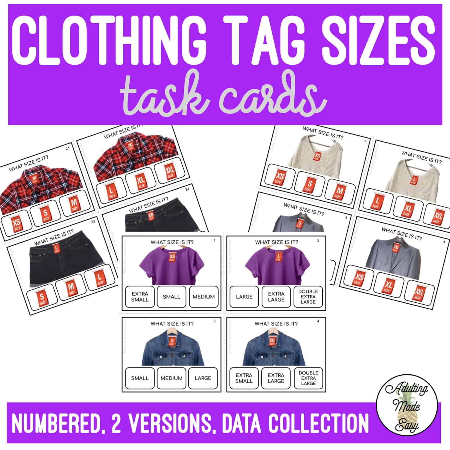 Clothing Tag Sizes Task Cards