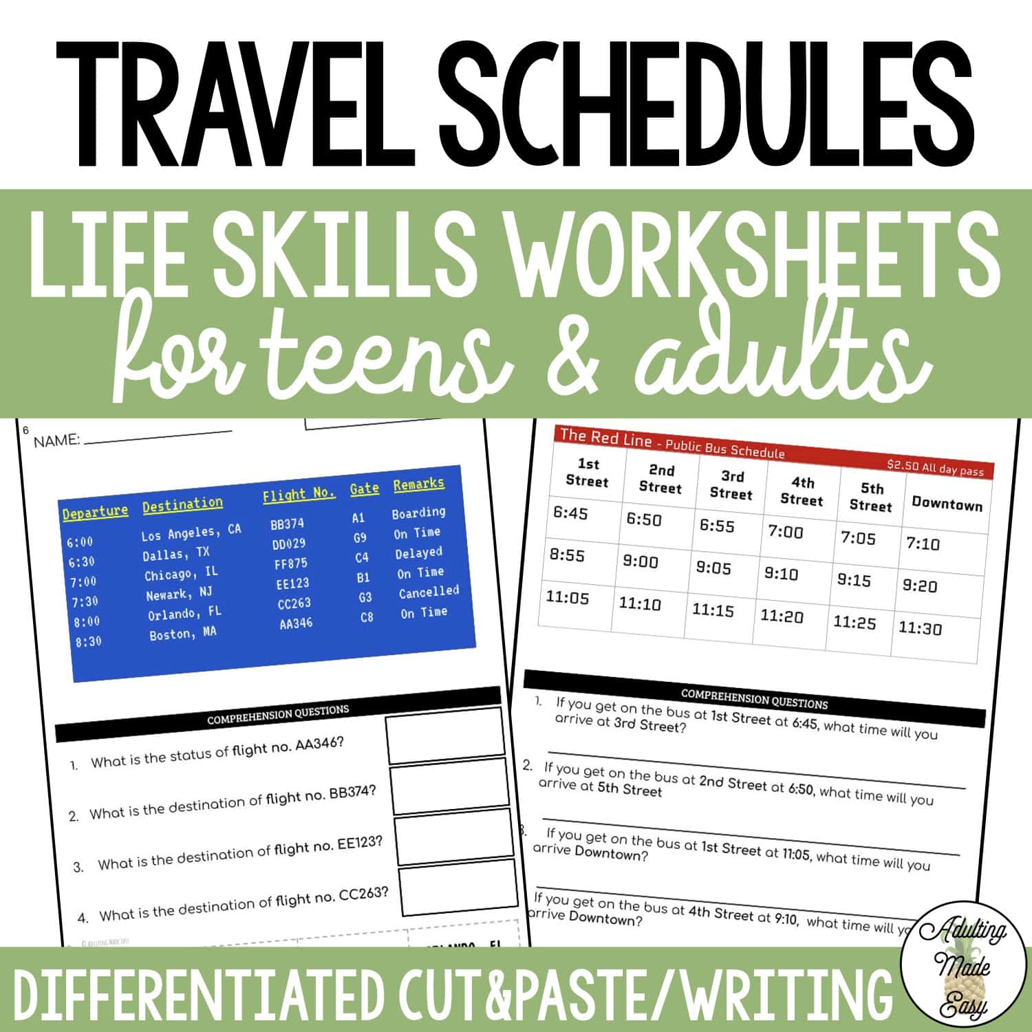 Reading Travel Schedules Worksheets