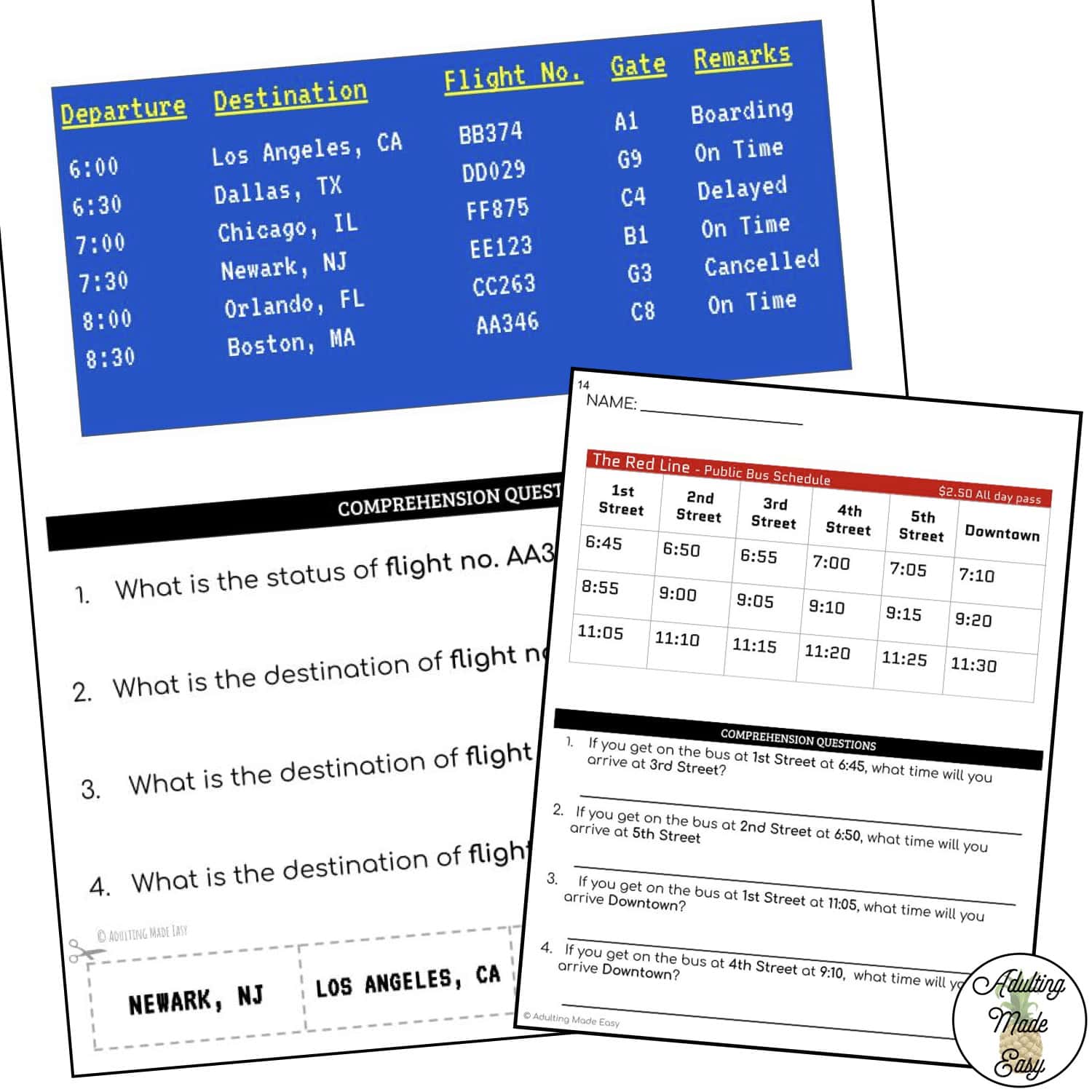 Reading Travel Schedules Worksheets