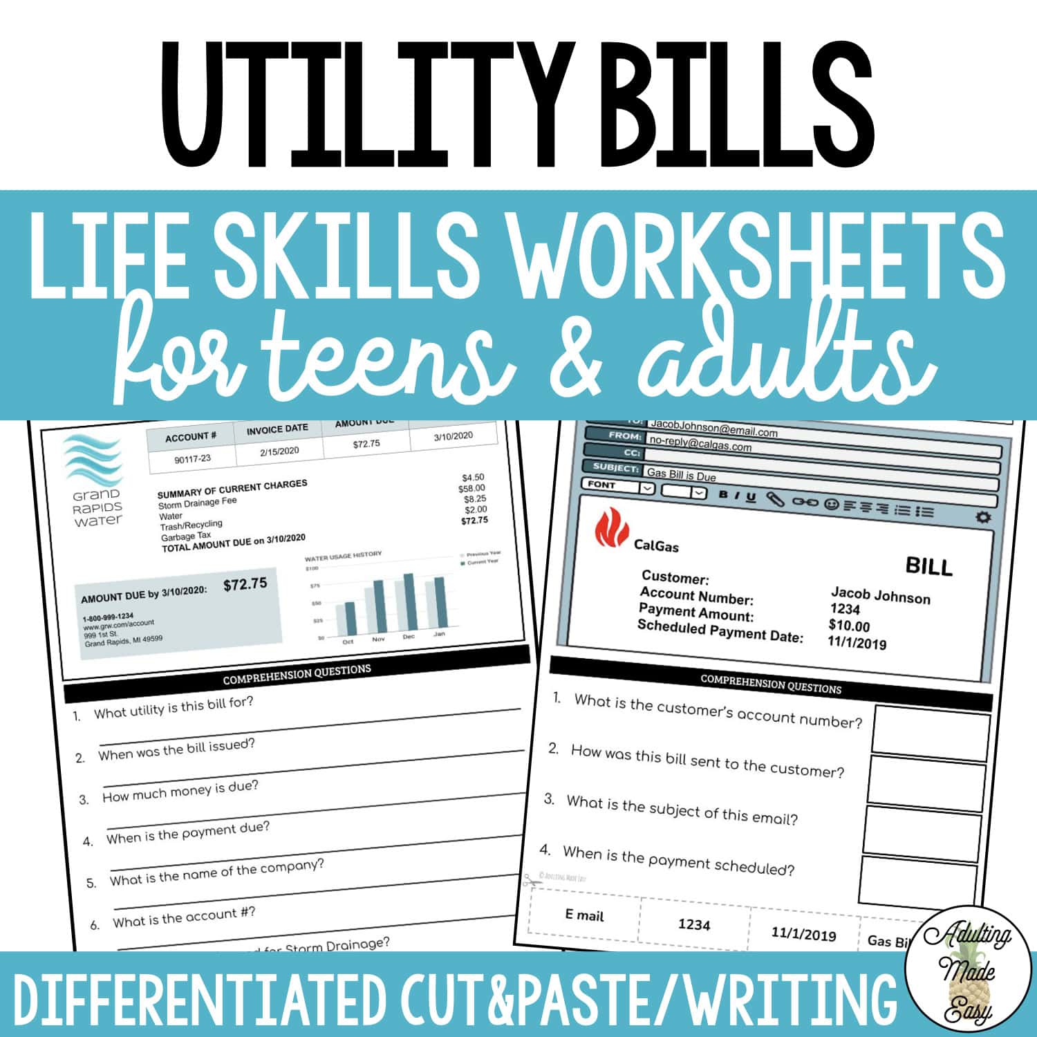 Reading Utility Bills Worksheets