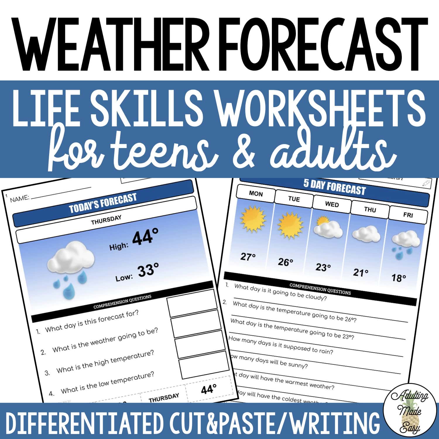 Reading Weather Forecasts Worksheets