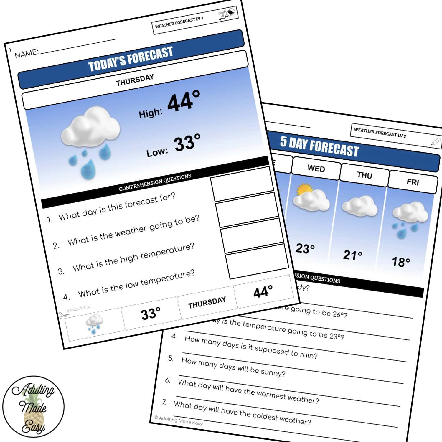 Reading Weather Forecasts Worksheets
