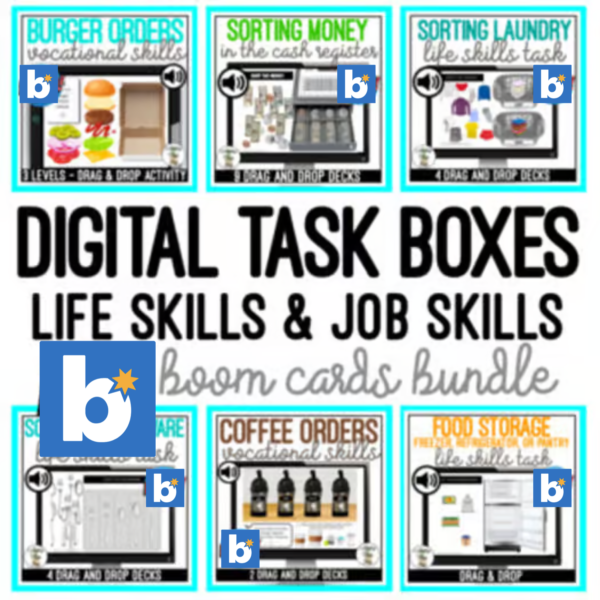 Digital Task Boxes - Life & Job Skills - Boom Cards Drag & Drop/Typing Bundle