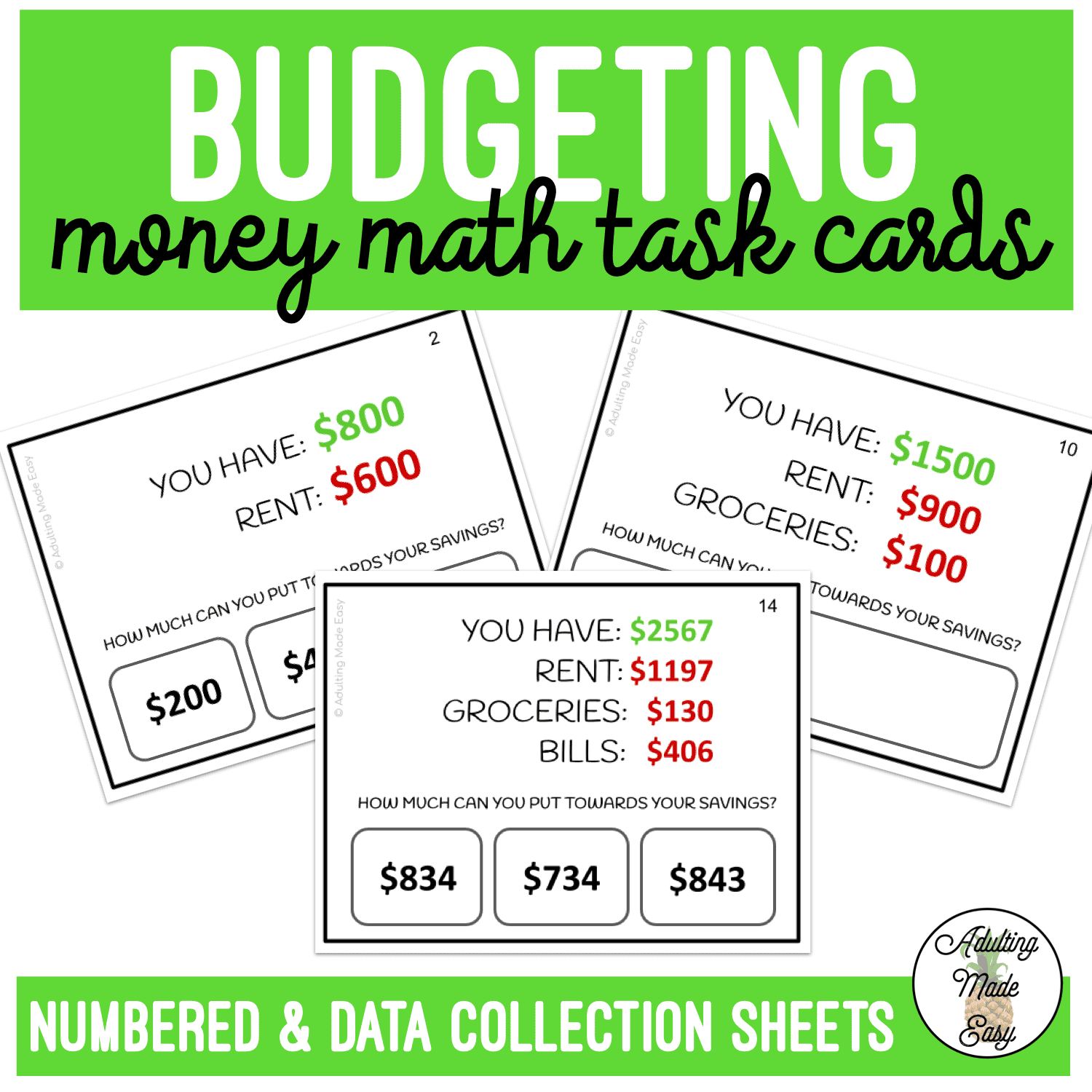 Budget for Savings Task Cards
