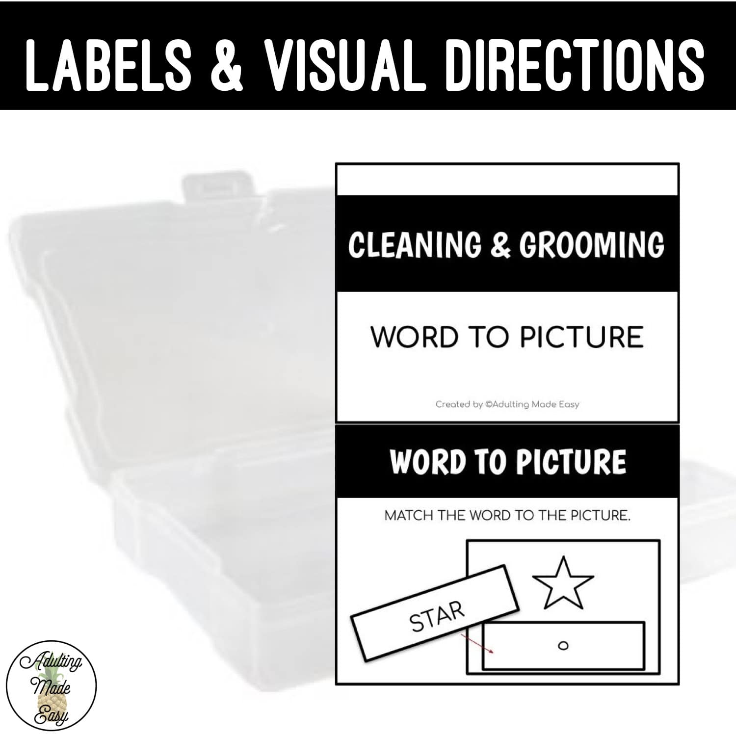 Cleaning & Grooming Task Boxes - Word to Picture