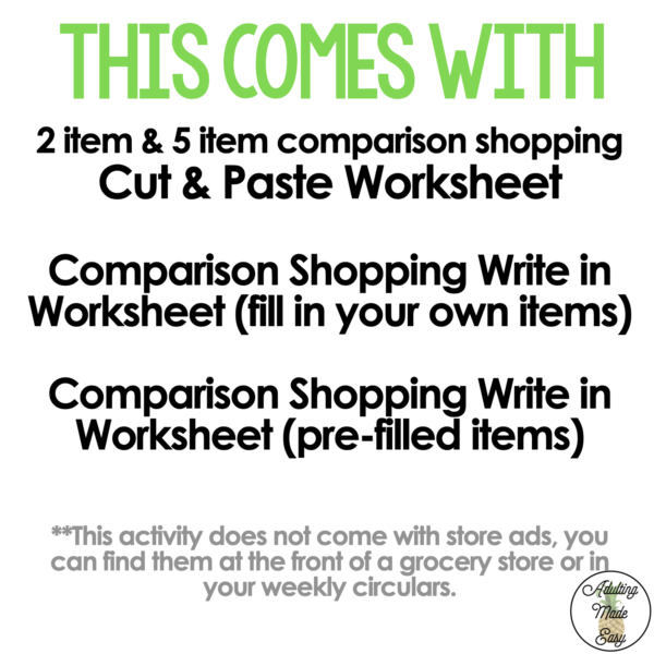 Comparison Shopping - Store Ad {Cut & Paste} Worksheets - Image 2