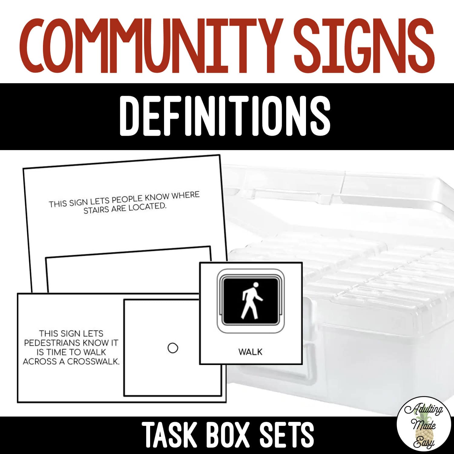 Community Signs Task Boxes - Picture to Definition