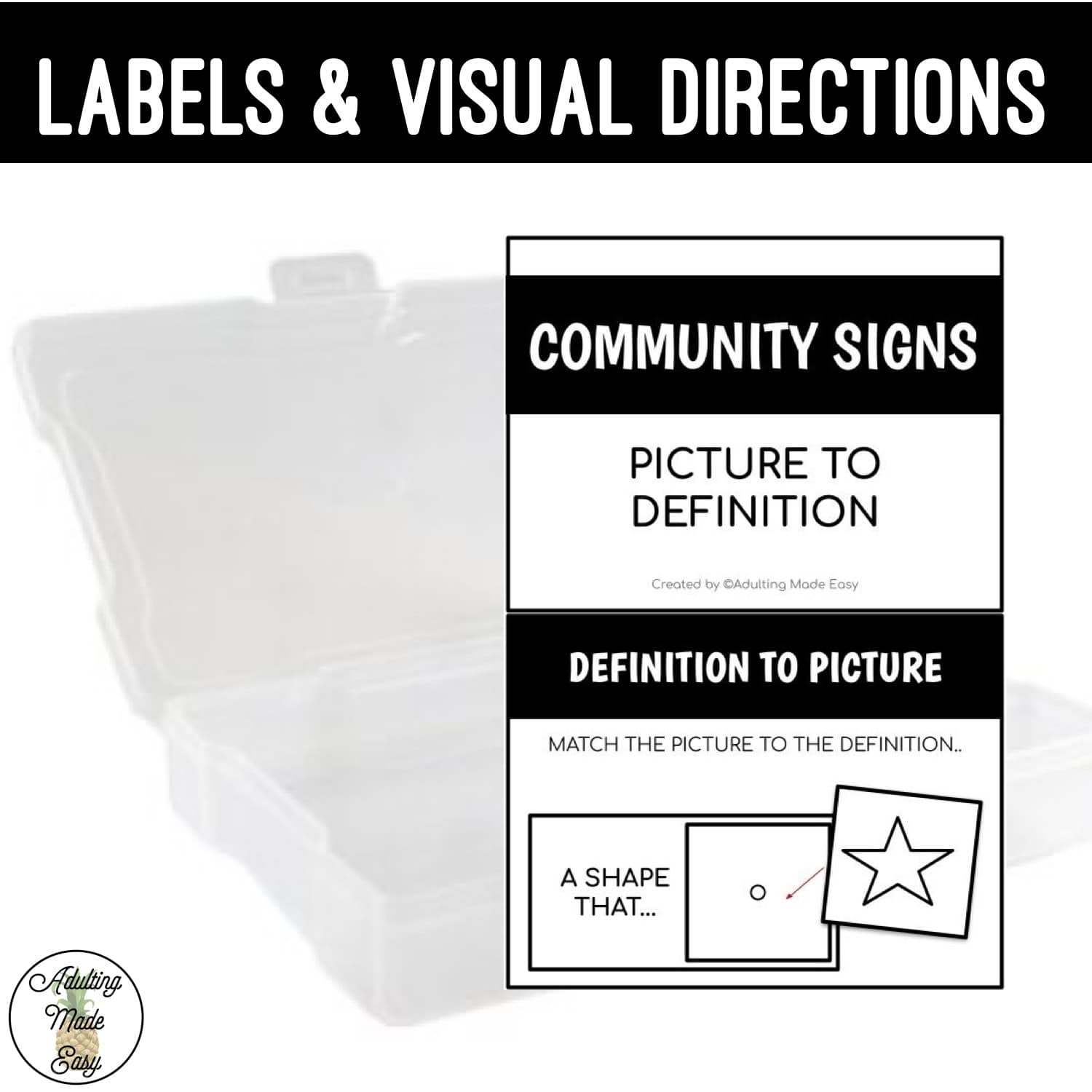 Community Signs Task Boxes - Picture to Definition
