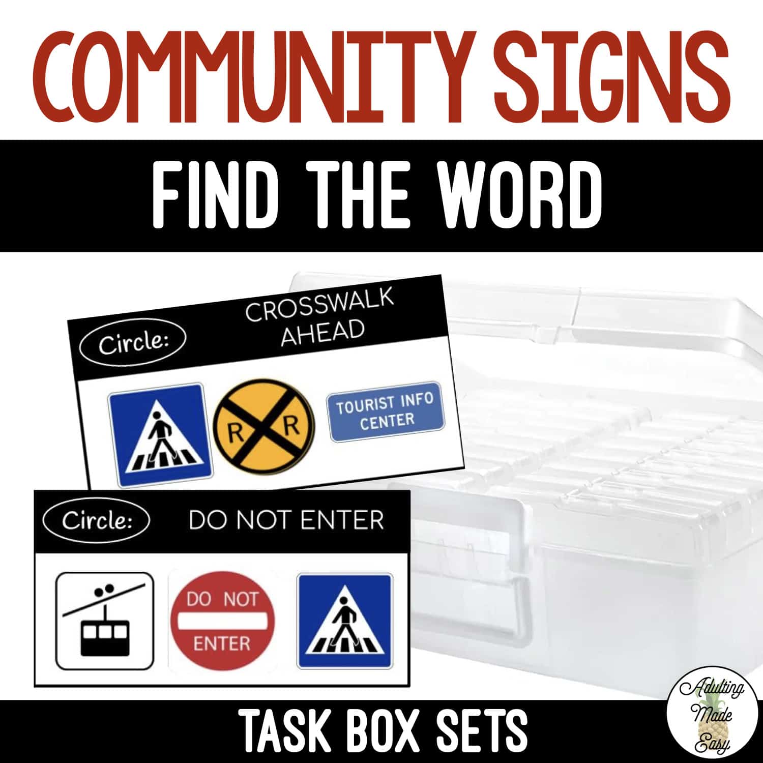 Community Signs Task Boxes - Find The Word