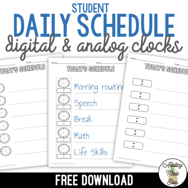Student Daily Schedule with Digital & Analog Clocks