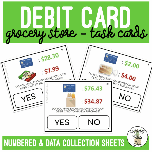 Debit Card Grocery Store Task Cards
