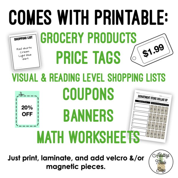 Grocery Store Interactive Bulletin Board Work Task
