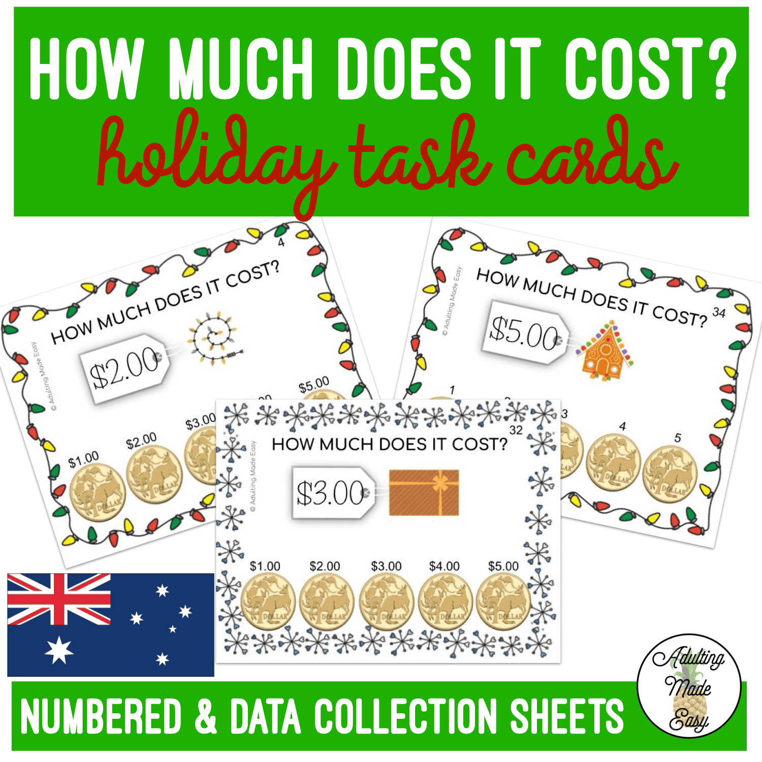 How Much Does It Cost? Holiday Task Cards AUSTRALIAN