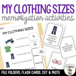 My Clothing Sizes - File Folders & Flashcards