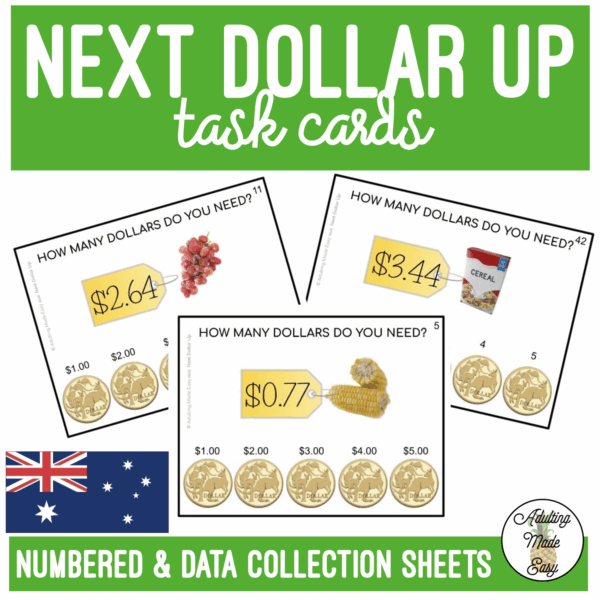 Next Dollar Up {Up to $5} Task Cards AUSTRALIAN