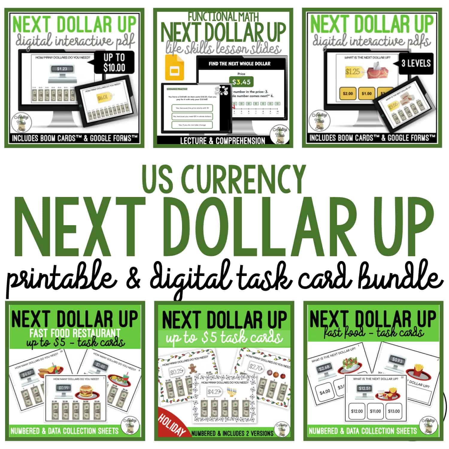 Next Dollar Up Bundle | Lesson Slides + Digital & Printable Task Cards