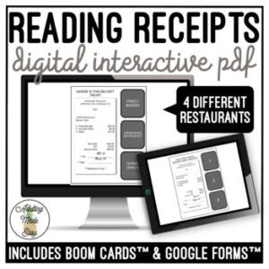 Reading Restaurant Receipts Digital Task Cards