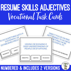 Resume Skills Adjectives Task Cards