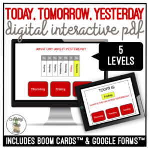 Today, Tomorrow, & Yesterday Calendar Digital Task Cards