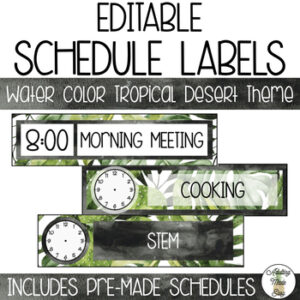 EDITABLE Schedule Labels with Clock - Watercolor Tropical Desert Theme