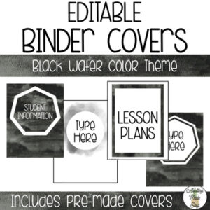 EDITABLE Binder Covers - Black Watercolor Theme