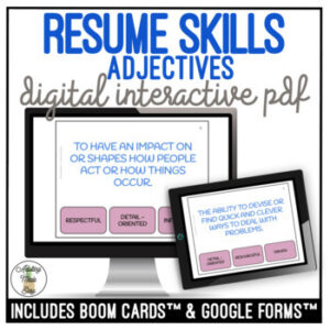 Resume Skills Adjectives Digital Task Cards
