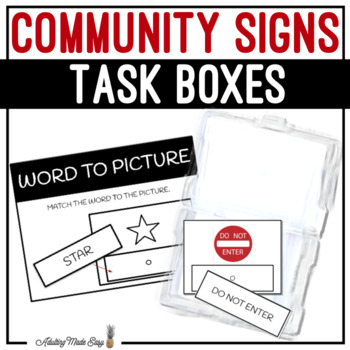 Community Signs Task Boxes - Word to Picture