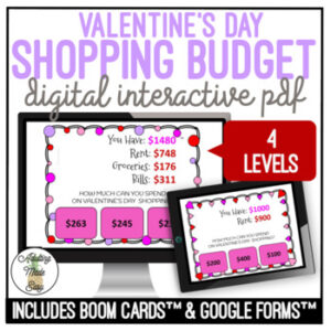 Valentines Day Budgeting Digital Task Cards