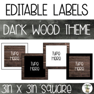 EDITABLE Square Labels - Dark Wood Theme