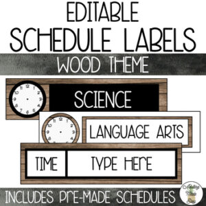 EDITABLE Schedule Labels with Clock - Wood Theme