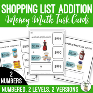Shopping List Addition (2 numbers) Task Cards