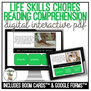 Chores Simplified Reading Comprehension Digital Task Cards