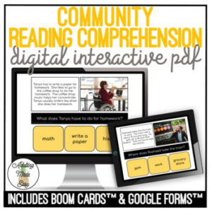 Community Simplified Reading Comprehension Digital Task Cards