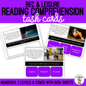 Rec & Leisure Simplified Reading Comprehension Task Cards