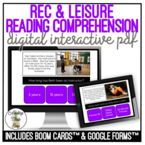 Rec & Leisure Simplified Reading Comprehension Digital Task Cards
