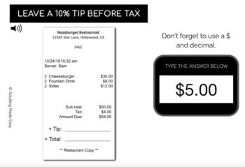 Calculating Tip - Before Tax #2 Typing Boom Cards - Image 2