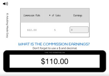 Pay Stub Math Calculating Commissions by $ Typing Boom Cards - Image 2