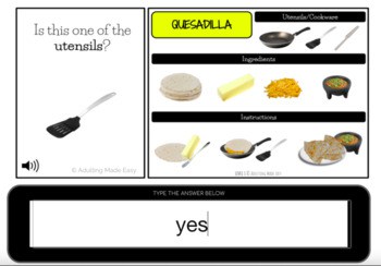 Reading Recipes Quesadilla Level 1 Typing Boom Cards - Image 2